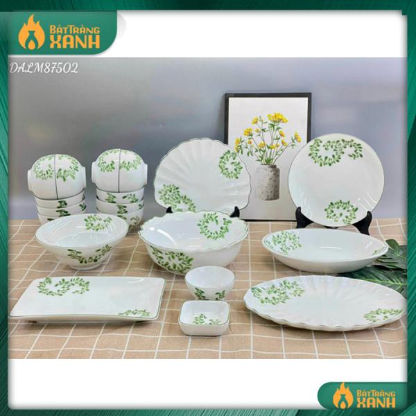 Bộ bát đĩa Bát Tràng họa tiết lá me xanh - combo chọn lựa Bộ bát đĩa Bát Tràng họa tiết lá me xanh - combo chọn lựa