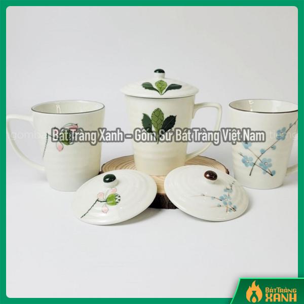 Cốc Sứ Uống Nước Có Quai Uống Cà Phê, Chén Trà Hoạ Tiết Vẽ Tay Men Kem Cốc Sứ Uống Nước Có Quai Uống Cà Phê, Chén Trà Hoạ Tiết Vẽ Tay Men Kem