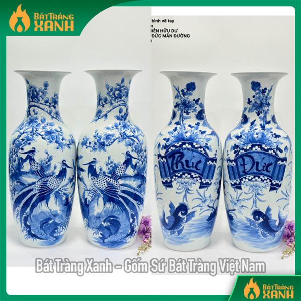 Lộc Bình Sứ Men Lam Vẽ Các Họa Tiết Phúc Đức, Công Đào, Tùng Hạc,... Lộc Bình Sứ Men Lam Vẽ Các Họa Tiết Phúc Đức, Công Đào, Tùng Hạc,...