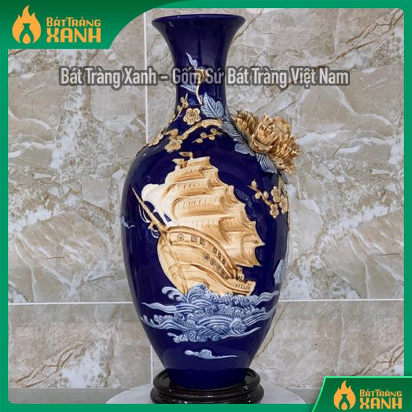 Bảo Bình Hút Lộc Bát Tràng Thuận Buồm Xuôi Gió Đắp Nổi Men Xanh Coban Bảo Bình Hút Lộc Bát Tràng Thuận Buồm Xuôi Gió Đắp Nổi Men Xanh Coban
