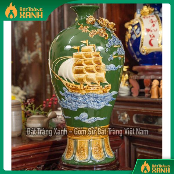 Mai Bình Đắp Nổi "Thuận Buồm Xuôi Gió" Men Xanh Lá Mai Bình Đắp Nổi "Thuận Buồm Xuôi Gió" Men Xanh Lá