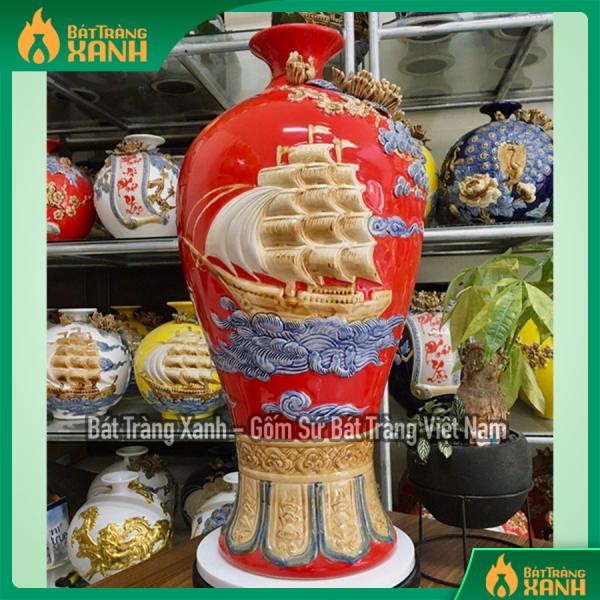 Mai Bình Đắp Nổi "Thuận Buồm Xuôi Gió" Men Đỏ Mai Bình Đắp Nổi "Thuận Buồm Xuôi Gió" Men Đỏ