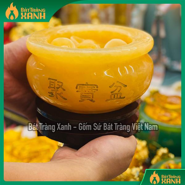 Bát tụ bảo đá ngọc Hoàng Long 6 viên thỏi cỡ to Bát tụ bảo đá ngọc Hoàng Long 6 viên thỏi cỡ to