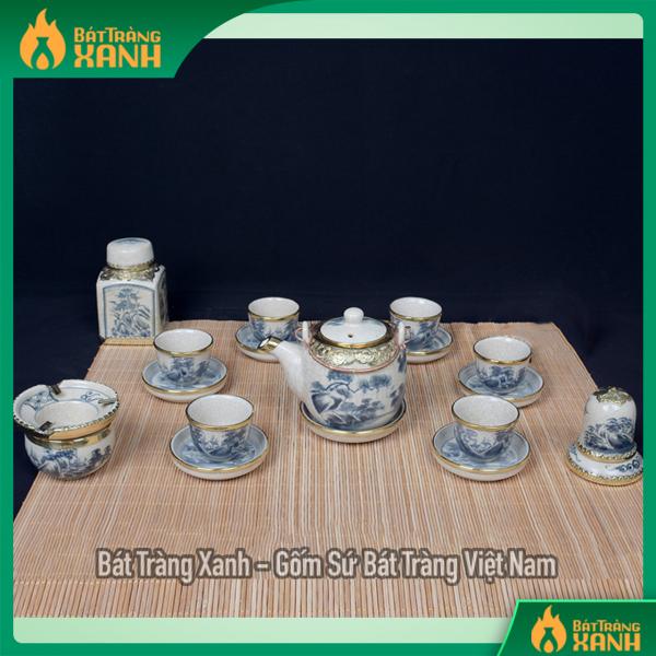 Ấm chén men giả cổ bọc đồng sơn thủy dáng vại phụ kiện Ấm chén men giả cổ bọc đồng sơn thủy dáng vại phụ kiện