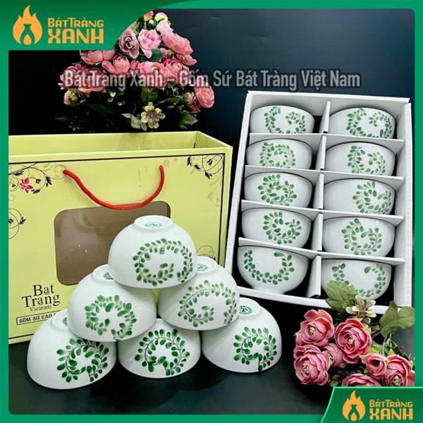 Bát ăn cơm Bát Tràng lá me xanh men trắng  Bát ăn cơm Bát Tràng lá me xanh men trắng
