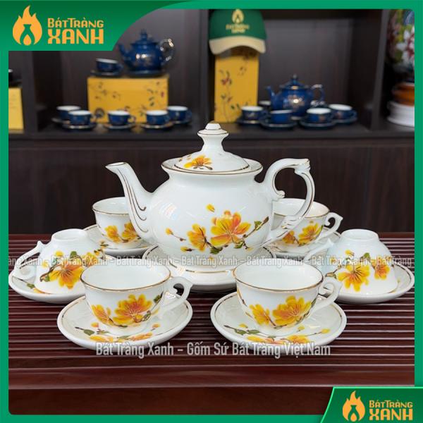 Bộ ấm chén Bát Tràng hoa mai vàng Bộ ấm chén Bát Tràng hoa mai vàng