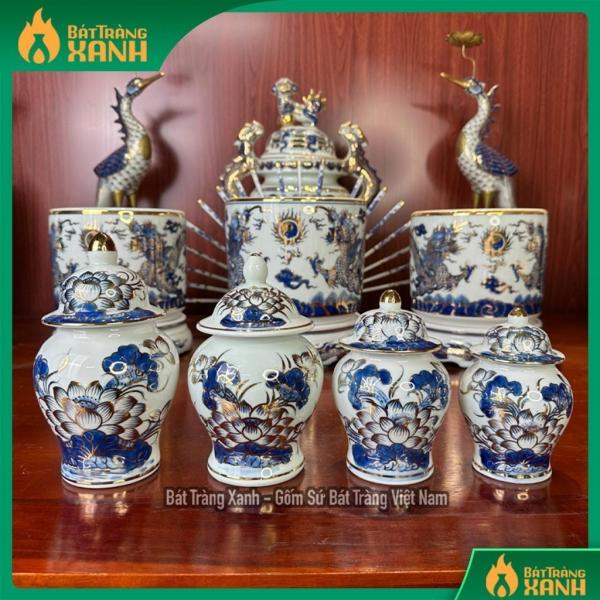 Chóe Thờ Vẽ Vàng Kim 24K Men Trắng, Men Lam Bát Tràng Cao Cấp Chóe Thờ Vẽ Vàng Kim 24K Men Trắng, Men Lam Bát Tràng Cao Cấp