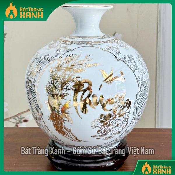 Bình hút lộc vẽ vàng tam cảnh Phúc Lộc Thọ trắng mệnh Kim, mệnh Thuỷ Bình hút lộc vẽ vàng tam cảnh Phúc Lộc Thọ trắng mệnh Kim, mệnh Thuỷ