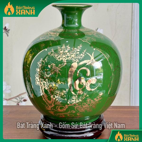 Bình hút lộc vẽ vàng tam cảnh Phúc Lộc Thọ xanh lá mệnh Mộc, mệnh Hoả Bình hút lộc vẽ vàng tam cảnh Phúc Lộc Thọ xanh lá mệnh Mộc, mệnh Hoả