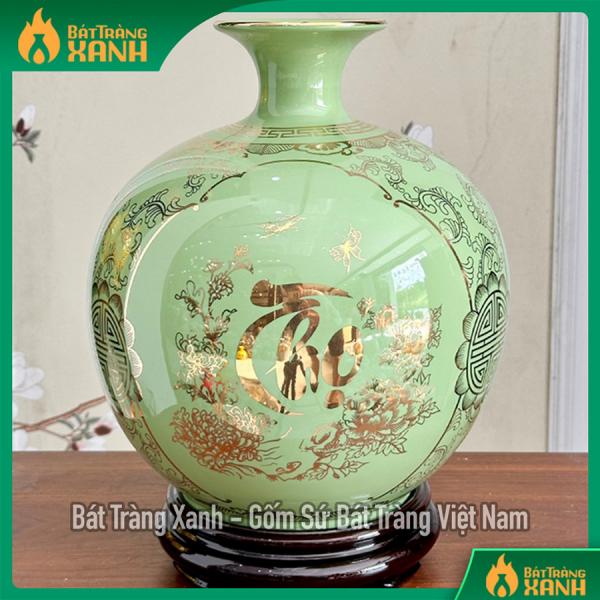 Bình hút lộc vẽ vàng tam cảnh Phúc Lộc Thọ màu xanh ngọc Bình hút lộc vẽ vàng tam cảnh Phúc Lộc Thọ màu xanh ngọc