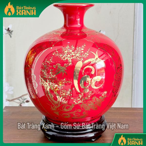 Bình hút lộc vẽ vàng tam cảnh Phúc Lộc Thọ màu đỏ mệnh Hoả, mệnh Thổ Bình hút lộc vẽ vàng tam cảnh Phúc Lộc Thọ màu đỏ mệnh Hoả, mệnh Thổ