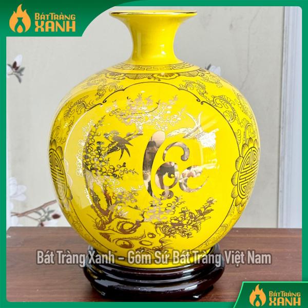 Bình hút lộc tam cảnh Phúc Lộc Thọ màu vàng mệnh Thổ, mệnh Kim Bình hút lộc tam cảnh Phúc Lộc Thọ màu vàng mệnh Thổ, mệnh Kim