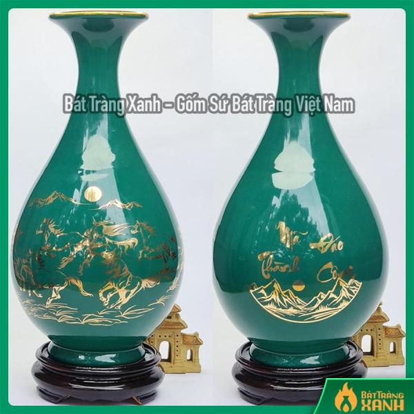 Bình Tỳ Bà Hút Lộc Vẽ Vàng - Mã Đáo Thành Công - Men Xanh Lục Bảo Bình Tỳ Bà Hút Lộc Vẽ Vàng - Mã Đáo Thành Công - Men Xanh Lục Bảo