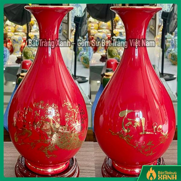 Bình Tỳ Bà Hút Lộc Bát Tràng Vẽ Vàng - Công Tài Lộc - Men Đỏ Bình Tỳ Bà Hút Lộc Bát Tràng Vẽ Vàng - Công Tài Lộc - Men Đỏ