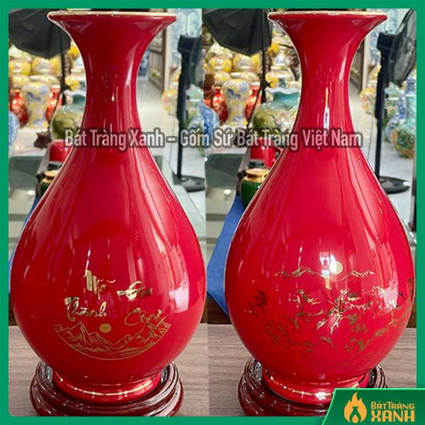 Bình Tỳ Bà Hút Lộc Bát Tràng Vẽ Vàng - Mã Đáo Thành Công - Men Đỏ Bình Tỳ Bà Hút Lộc Bát Tràng Vẽ Vàng - Mã Đáo Thành Công - Men Đỏ