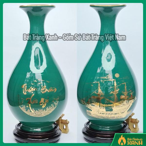 Bình Tỳ Bà Hút Lộc Vẽ Vàng - Thuận Buồm Xuôi Gió - Men Xanh Lục Bảo Bình Tỳ Bà Hút Lộc Vẽ Vàng - Thuận Buồm Xuôi Gió - Men Xanh Lục Bảo