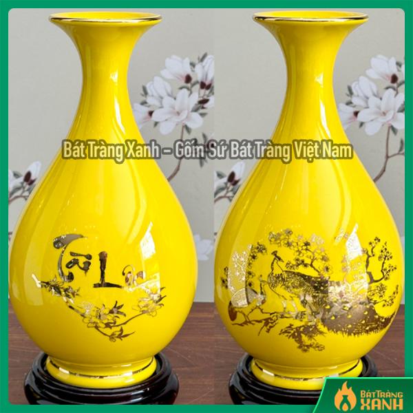 Bình Tỳ Bà Hút Lộc Bát Tràng Vẽ Vàng - Công Tài Lộc - Men Vàng Bình Tỳ Bà Hút Lộc Bát Tràng Vẽ Vàng - Công Tài Lộc - Men Vàng