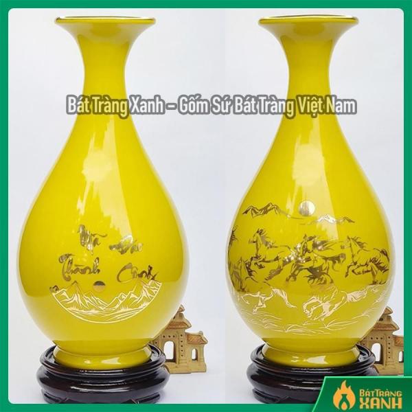 Bình Tỳ Bà Hút Lộc Bát Tràng Vẽ Vàng - Mã Đáo Thành Công - Men Vàng Bình Tỳ Bà Hút Lộc Bát Tràng Vẽ Vàng - Mã Đáo Thành Công - Men Vàng