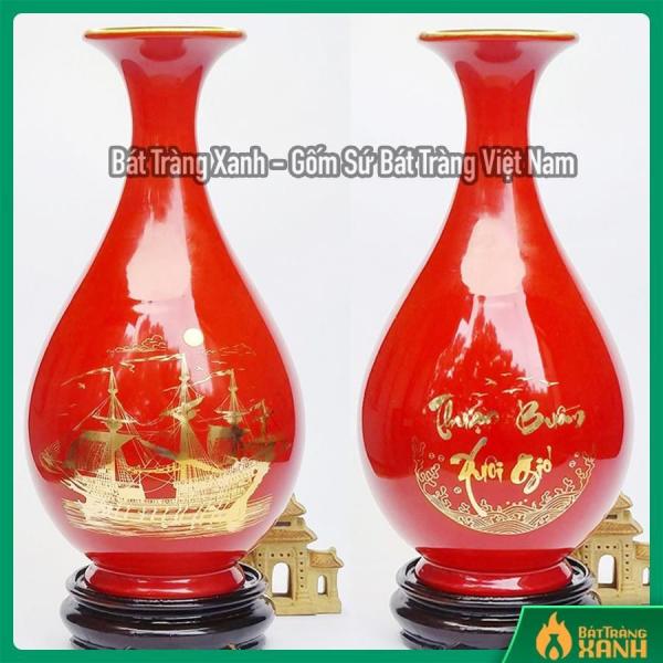 Bình Tỳ Bà Hút Lộc Bát Tràng Vẽ Vàng - Thuận Buồm Xuôi Gió - Men Đỏ Bình Tỳ Bà Hút Lộc Bát Tràng Vẽ Vàng - Thuận Buồm Xuôi Gió - Men Đỏ