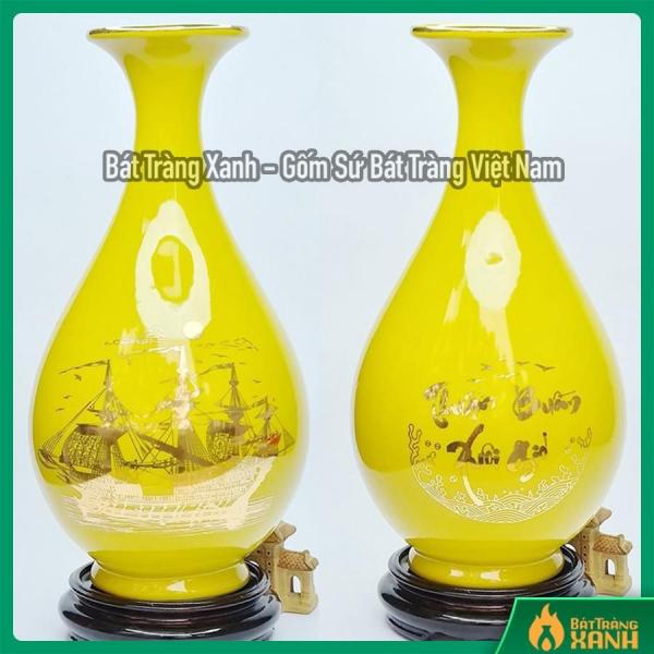 Bình Tỳ Bà Hút Lộc Bát Tràng Vẽ Vàng - Thuận Buồm Xuôi Gió - Men Vàng Bình Tỳ Bà Hút Lộc Bát Tràng Vẽ Vàng - Thuận Buồm Xuôi Gió - Men Vàng