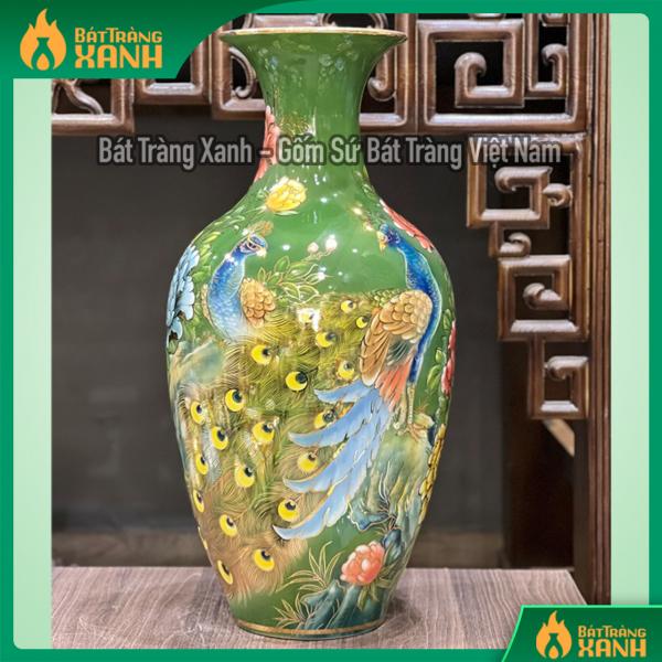 Bảo bình men màu vẽ vàng Công Hoa Bảo bình men màu vẽ vàng Công Hoa