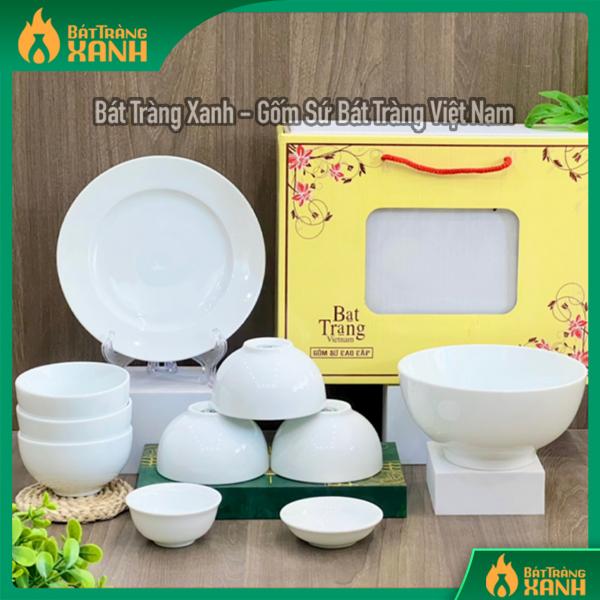 Bộ bát đĩa Bát Tràng men trắng Bộ bát đĩa Bát Tràng men trắng