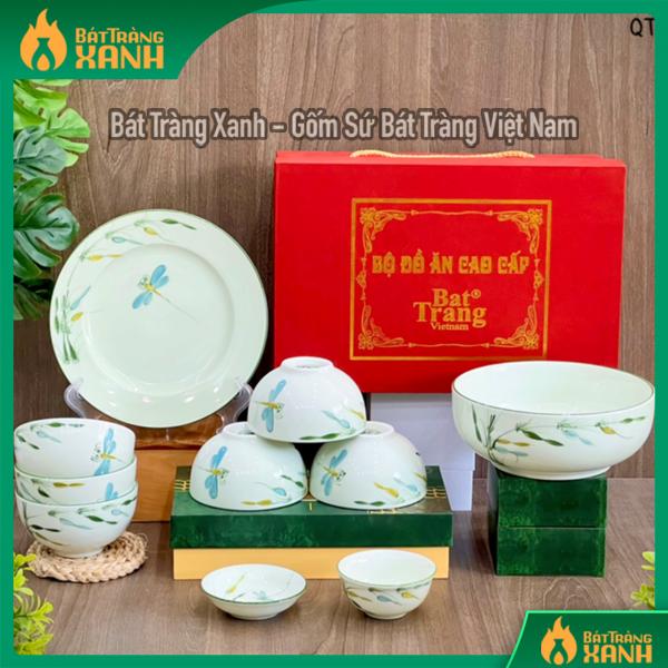 Bộ bát đĩa Bát Tràng vẽ trúc chuồn Bộ bát đĩa Bát Tràng vẽ trúc chuồn