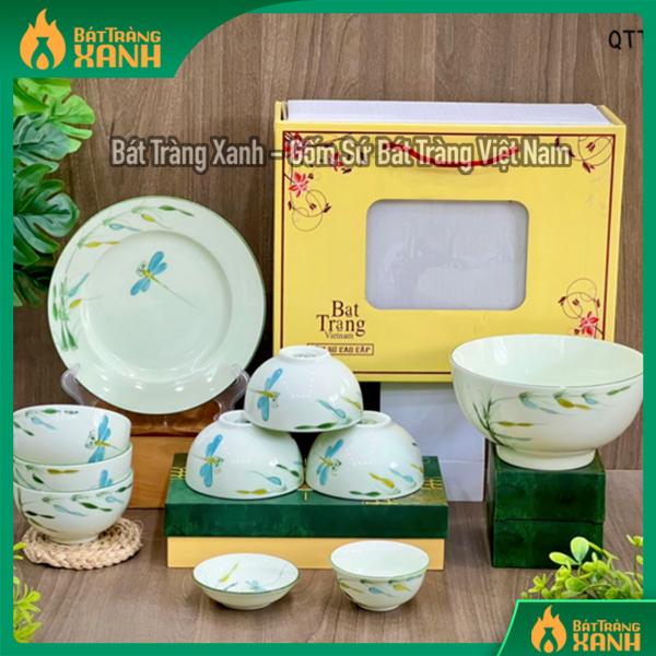 Bộ bát đĩa Bát Tràng họa tiết vẽ trúc chuồn Bộ bát đĩa Bát Tràng họa tiết vẽ trúc chuồn