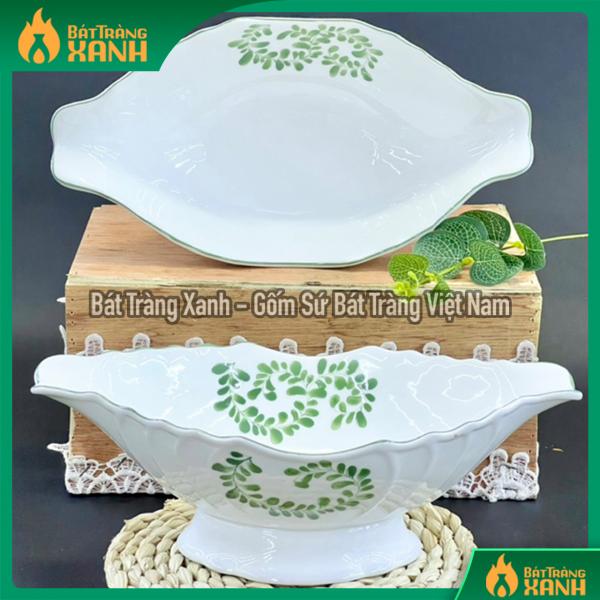 Bát đựng gà cúng vẽ lá me xanh Bát đựng gà cúng vẽ lá me xanh