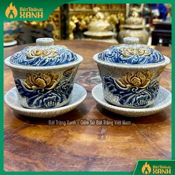 Bát Sâm Men Rạn Đắp Nổi Hoa Sen, Bát Sâm Men Rạn Thờ Cúng Gia Tiên Bát Sâm Men Rạn Đắp Nổi Hoa Sen, Bát Sâm Men Rạn Thờ Cúng Gia Tiên