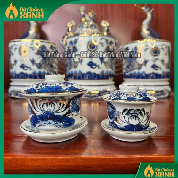 Bát Sâm Uống Trà, Bát Sâm Thờ Cúng Vẽ Vàng 24K, Bát Nước Thờ hàng đẹp Bát Sâm Uống Trà, Bát Sâm Thờ Cúng Vẽ Vàng 24K, Bát Nước Thờ hàng đẹp