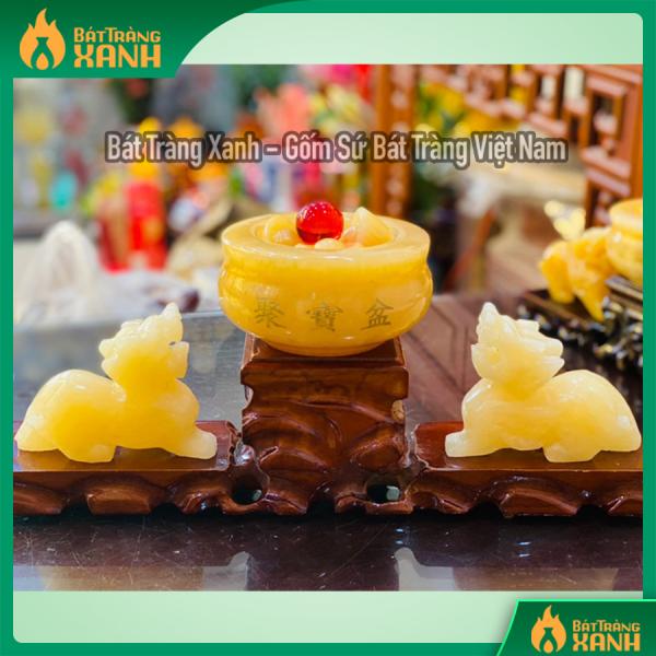 Bát tụ bảo - Tỳ hưu đá ngọc Hoàng Long kèm đế cỡ to Bát tụ bảo - Tỳ hưu đá ngọc Hoàng Long kèm đế cỡ to
