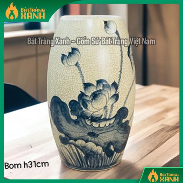 Bom cắm hoa men rạn vẽ Hoa sen Bom cắm hoa men rạn vẽ Hoa sen