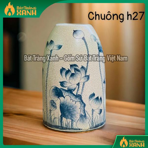 Chuông cắm hoa men rạn vẽ Hoa sen Chuông cắm hoa men rạn vẽ Hoa sen