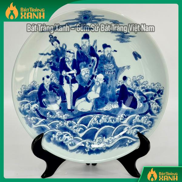 Đĩa sứ trang trí men lam họa tiết phi 30cm Đĩa sứ trang trí men lam họa tiết phi 30cm