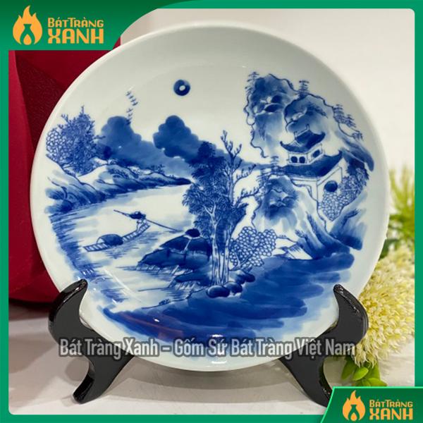 Đĩa sứ men lam họa tiết phi 18cm Đĩa sứ men lam họa tiết phi 18cm