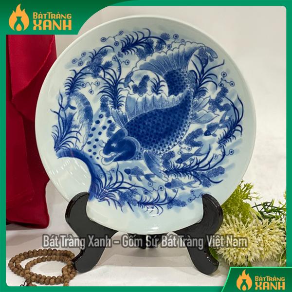 Đĩa sứ trang trí họa tiết lý ngư vọng nguyệt Đĩa sứ trang trí họa tiết lý ngư vọng nguyệt
