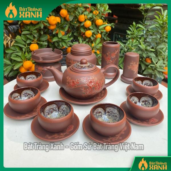 Bộ ấm chén tử sa khắc hoa đào chén lòng hoa - NNƯT Vương Mạnh Tuấn Bộ ấm chén tử sa khắc hoa đào chén lòng hoa - NNƯT Vương Mạnh Tuấn
