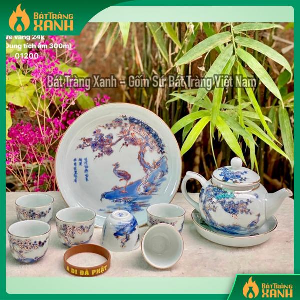 Bộ ấm chén mai hạc phỏng cổ vẽ vàng 24k Bộ ấm chén mai hạc phỏng cổ vẽ vàng 24k