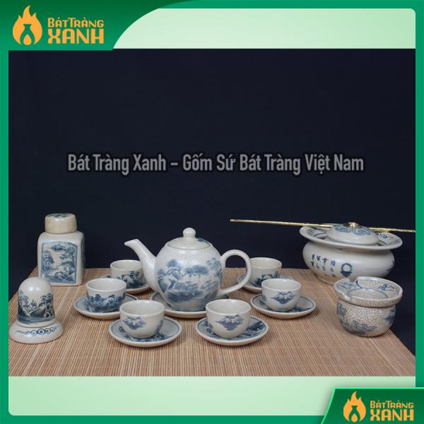 Ấm chén men rạn vẽ đồng quê dáng minh long đầy đủ phụ kiện Ấm chén men rạn vẽ đồng quê dáng minh long đầy đủ phụ kiện