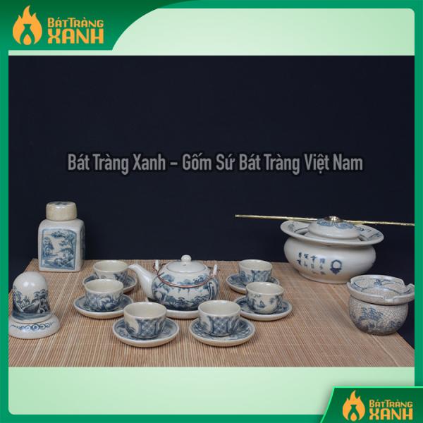 Ấm chén men rạn vẽ đồng quê dáng nhật đầy đủ phụ kiện Ấm chén men rạn vẽ đồng quê dáng nhật đầy đủ phụ kiện