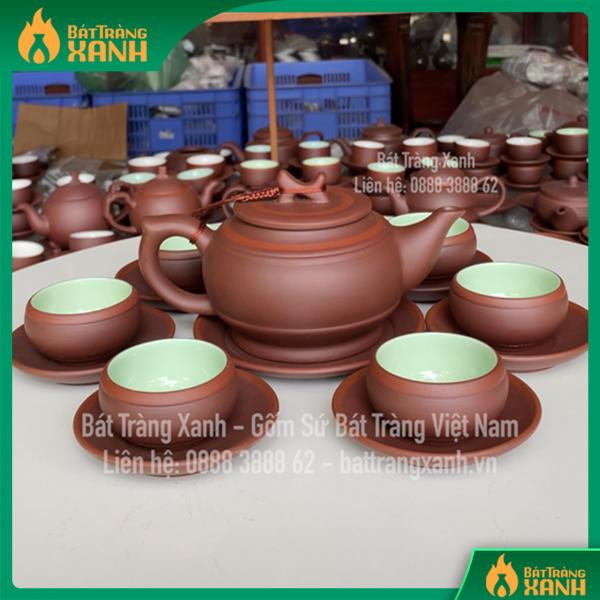 Bộ Ấm Chén Bát Tràng Trống Chỉ Đỏ Men Ngọc Bộ Ấm Chén Bát Tràng Trống Chỉ Đỏ Men Ngọc