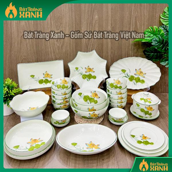 Bộ bát đĩa cao cấp vẽ sen cam Bộ bát đĩa cao cấp vẽ sen cam