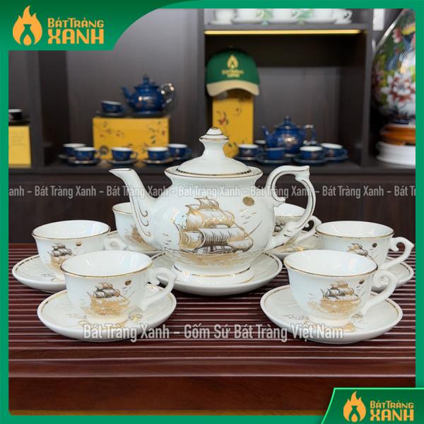 Bộ ấm chén Bát Tràng Thuận Buồm Xuôi Gió trắng Bộ ấm chén Bát Tràng Thuận Buồm Xuôi Gió trắng