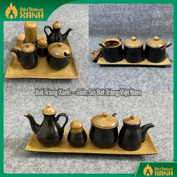 Bộ Gia Vị Sứ Men Gốm Khay Vuông, Gốm Chữ Nhật Sứ Bát Tràng Bộ Gia Vị Sứ Men Gốm Khay Vuông, Gốm Chữ Nhật Sứ Bát Tràng