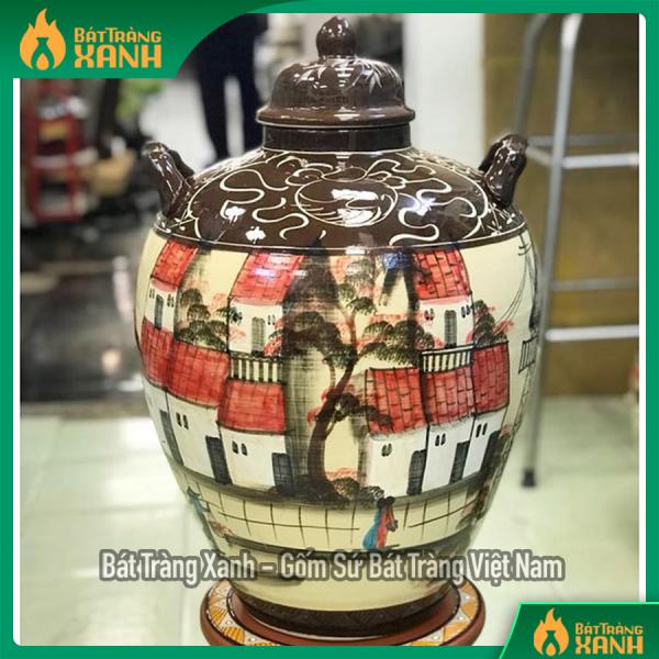 Chum sứ Bát Tràng vẽ phố cổ Hà Nội 30 lít Chum sứ Bát Tràng vẽ phố cổ Hà Nội 30 lít