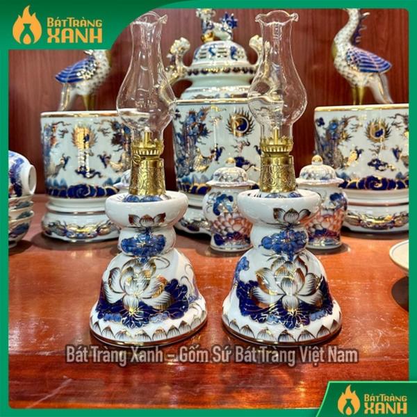 Đèn Dầu Chuông Vẽ Vàng 24K, Đèn Dầu Cao Cấp Bát Tràng Đèn Dầu Chuông Vẽ Vàng 24K, Đèn Dầu Cao Cấp Bát Tràng