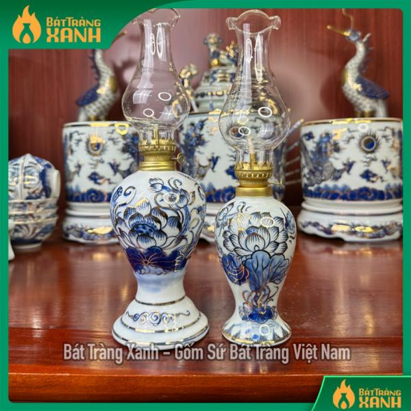 Đèn Dầu Vẽ Vàng Cao Cấp Bát Tràng , Gốm Sứ Bát Tràng Xanh Đèn Dầu Vẽ Vàng Cao Cấp Bát Tràng , Gốm Sứ Bát Tràng Xanh