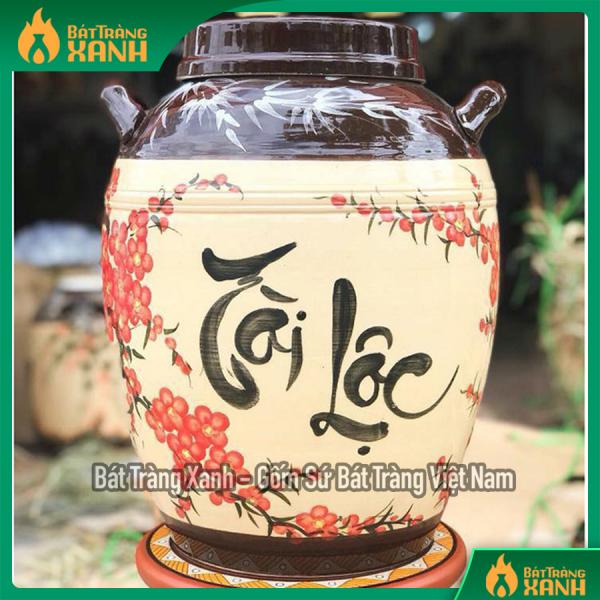 Hũ tài lộc Bát Tràng đựng rượu vẽ tài lộc 20 lít Hũ tài lộc Bát Tràng đựng rượu vẽ tài lộc 20 lít