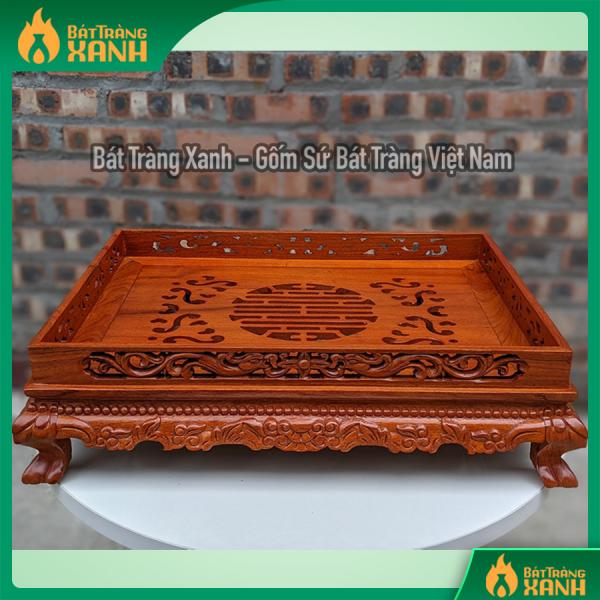 Khay đựng ấm chén gỗ hương chân quỳ đục hoa văn Khay đựng ấm chén gỗ hương chân quỳ đục hoa văn